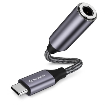 USB-C na AUX 3.5mm audio kabel Techsuit "MusicDoX AC8" Hi-Fi zvuk, DAC čip, 3A, 0.1m - sivi