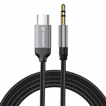 USB-C na AUX 3.5mm audio kabel Techsuit "SoundShell AC9" DAC čip, 16-bit/48kHz, 1.5m - sivi