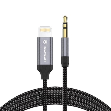 Lightning na AUX 3.5mm audio kabel Techsuit "SoundShell AC10" 16-bit/48kHz, 1.5m - sivi