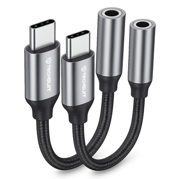 USB-C na AUX 3.5mm audio kabel Techsuit "FuseXound AC12" DAC čip, 3A, 0.1m - sivi