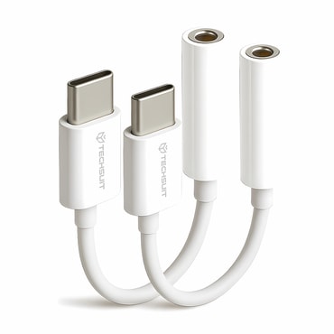 (2-pack) USB-C na AUX 3.5mm audio kabel Techsuit "MusicBox AC18" DAC čip, 24-bit/96kHz, 3A, 0.1m - bijeli