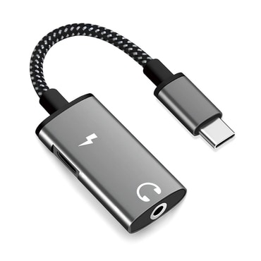 USB-C na AUX 3.5mm audio kabel Techsuit "AcustiCore AC22" Hi-Fi zvuk, DAC čip, brzo punjenje - sivi