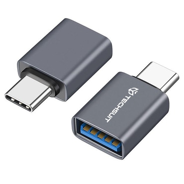 OTG adapter Techsuit "SlateVolt A8" USB-A na USB-C 5Gbps, 3A, aluminij - sivi