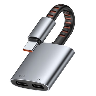 USB-C u 2x USB-C audio kabel Mcdodo "CA-3370" 3A, 60W, premium kvaliteta zvuka, 0.1m - gray
