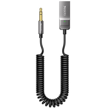 USB na AUX 3.5mm audio kabel Yesido "YAU82" Bluetooth 5.0, spiralni dizajn, 1.4m - crni