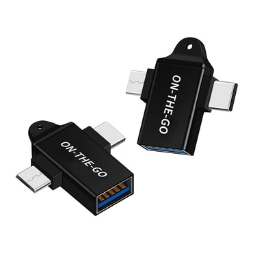 OTG adapter Techsuit "AluCoreX A15" 3u1 USB-A na Micro-USB na USB-C, aluminij - crn