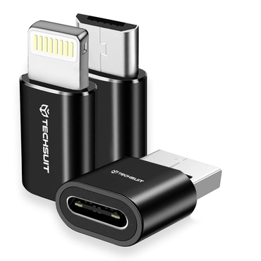 Komplet tri OTG adaptera Techsuit "TriFlashX A19" 3u1 USB-C - 1x USB-A, 1x Micro-USB, 1x Lightning, 480Mbps - crn