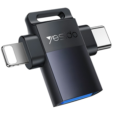 OTG adapter Yesido "GS35" USB-A na USB-C/Lightning aluminijska legura, mini dizajn, 5Gbps - siv