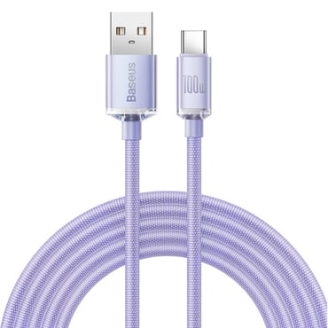 Punjač i podatkovni 100W USB-A na USB-C kabel Baseus "Crystal Shine" - 1.2m - purple