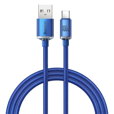 Punjač i podatkovni 100W USB-A na USB-C kabel Baseus "Crystal Shine" - 2m - blue