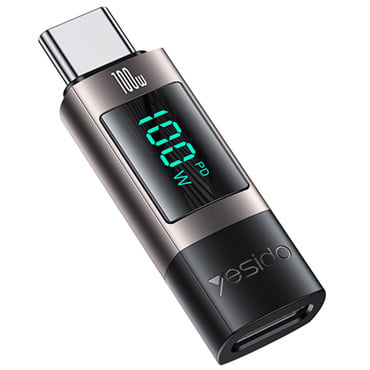 USB-C na USB-C OTG adapter Yesido "GS24" 100W, prikaz snage u stvarnom vremenu, 480Mbps - siv