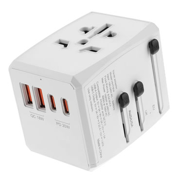 Putni adapter Techsuit "HHT904-W2" EU/UK/AUS/US, 2x USB + 2x USB-C, PD 20W - bijel