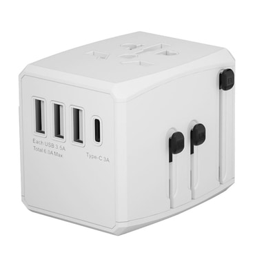 Putni adapter Techsuit "HHT904-W3" EU/UK/AUS/US, 3x USB + 1x USB-C, PD 30W - bijel