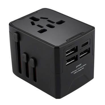 Putni adapter Techsuit "HHT520" EU/UK/AUS/US, 3x USB + 1x USB-C - crni