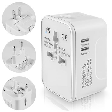 Putni adapter Techsuit "HHT202-2C" EU/UK/AUS/US, 2x USB-C - bijel