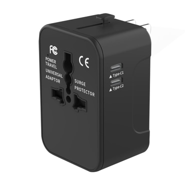 Putni adapter Techsuit "HHT202-2C" EU/UK/AUS/US, 2x USB-C - crni