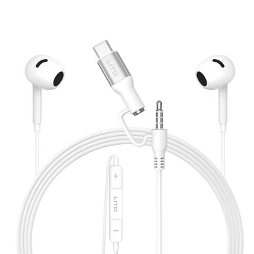 Slušalice Lito "LF03" s 3.5mm Jack i USB-C, stereo, s HD mikrofonom, 1.2m - bijele