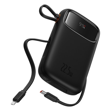 Power bank Baseus "Qpow Pro+" 10000mAh 22.5W s Lightning, 2x USB-C i USB, s USB-C kabelom 30cm - black
