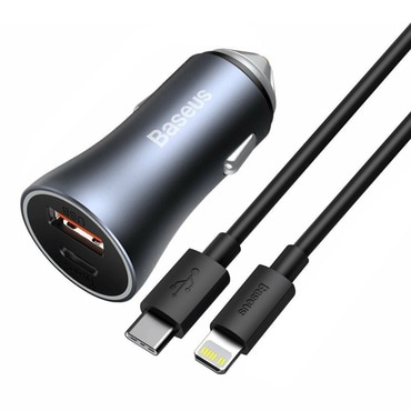 Automobilski 40W punjač Baseus "Golden Pro" USB-A i USB-C s USB-C na Lightning kabelom - dark gray