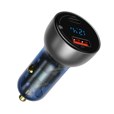 Automobilski 65W punjač Baseus "CCKX-C0A" s digitalnim prikazom, USB-C PD65W, USB QC4.0 - clear
