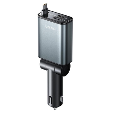 Automobilski 57W punjač Lisen "YL0325010016" 3u1 s USB-C izvlačnim kabelom - black