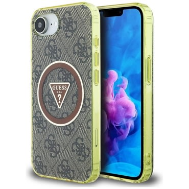 Maskica Guess "IML Metal Glitter 4G Circle Triangle MagSafe" za iPhone 16e / 17e - brown