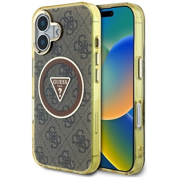 Maskica Guess "IML Metal Glitter 4G Circle Triangle MagSafe" za iPhone 16 - brown