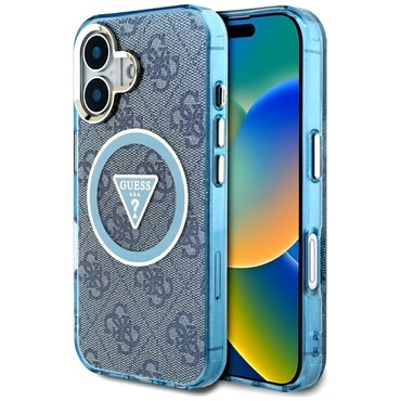 Maskica Guess "IML Metal Glitter 4G Circle Triangle MagSafe" za iPhone 16 - blue