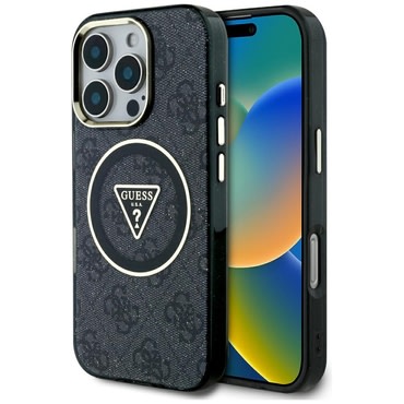 Maskica Guess "IML Metal Glitter 4G Circle Triangle MagSafe" za iPhone 16 Pro - black