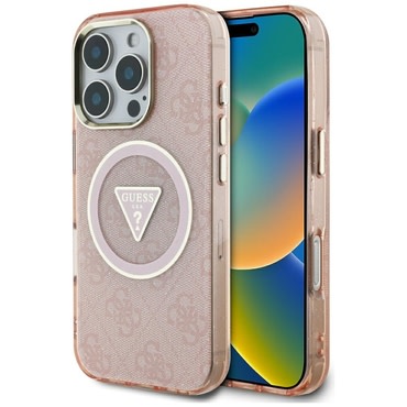 Maskica Guess "IML Metal Glitter 4G Circle Triangle MagSafe" za iPhone 16 Pro - pink