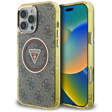 Maskica Guess "IML Metal Glitter 4G Circle Triangle MagSafe" za iPhone 16 Pro - brown
