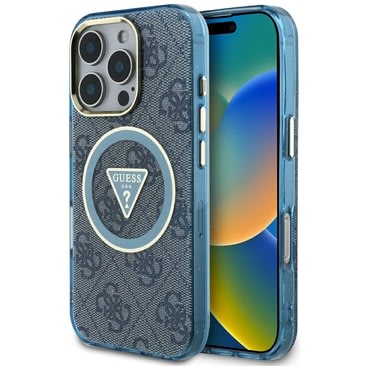 Maskica Guess "IML Metal Glitter 4G Circle Triangle MagSafe" za iPhone 16 Pro Max - blue