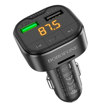 FM odašiljač i autopunjač Borofone "Flash BC43" Bluetooth V5.0, 2x USB, MicroSD, QC3.0, 18W - black