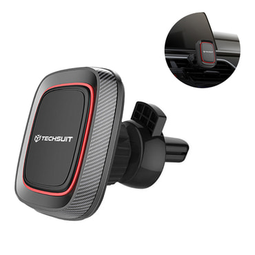 Magnetni automobilski držač Techsuit "MagGrip S5" za ventilacijski otvor, s rotirajućim kutom 360° i metalnim pločicama - crven