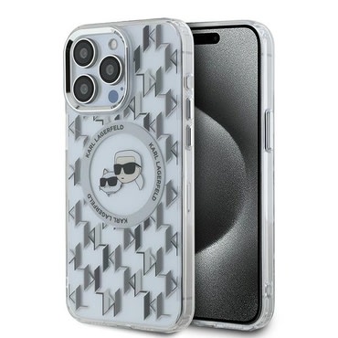 Maskica Karl Lagerfeld "IML MagSafe" za iPhone 15 Pro - transparent monogram karl&choupette head