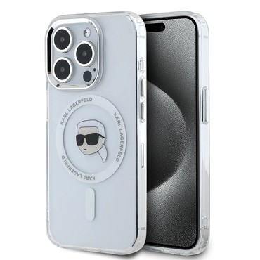 Maskica Karl Lagerfeld "IML MagSafe" za iPhone 16 Pro - white metal karl`s head