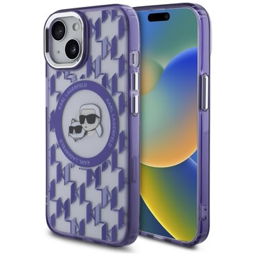 Maskica Karl Lagerfeld "IML MagSafe" za iPhone 15 - purple monogram karl and choupette head