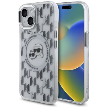 Maskica Karl Lagerfeld "IML MagSafe" za iPhone 15 - clear monogram karl and choupette head