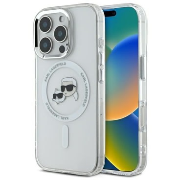 Maskica Karl Lagerfeld "IML MagSafe" za iPhone 16 Pro - white metal karl and choupette head