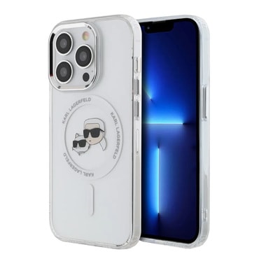 Maskica Karl Lagerfeld "IML MagSafe" za iPhone 14 Pro - white metal karl and choupette heads