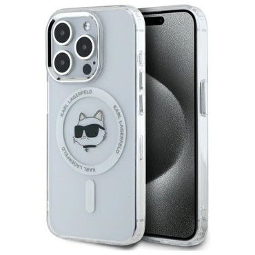 Maskica Karl Lagerfeld "IML MagSafe" za iPhone 14 Pro - white metal choupette`s head