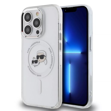 Maskica Karl Lagerfeld "IML MagSafe" za iPhone 15 Pro - white metal karl and choupette heads