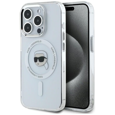 Maskica Karl Lagerfeld "IML MagSafe" za iPhone 15 Pro - white metal karl`s head