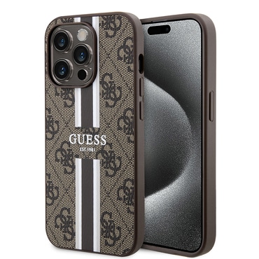 Maskica Guess "Hardcase 4G Printed Stripes MagSafe" za iPhone 15 Pro - brown
