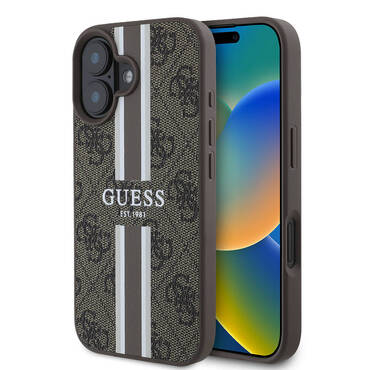 Maskica Guess "Hardcase 4G Printed Stripes MagSafe" za iPhone 16 - brown