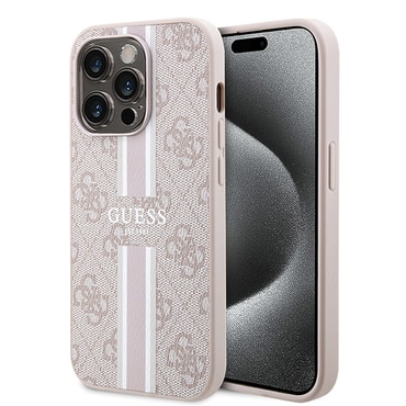 Maskica Guess "Hardcase 4G Printed Stripes MagSafe" za iPhone 15 Pro - pink