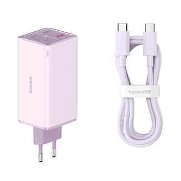 Stolni 100W punjač Baseus "GaN6 Pro" 2x USB-A, 2x USB-C s USB-C na USB-C punjačem - purple