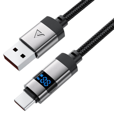 Punjač i podatkovni 66W USB-A na USB-C kabel Acefast "C15-04" s digitalnim prikazom - 1.2m - black