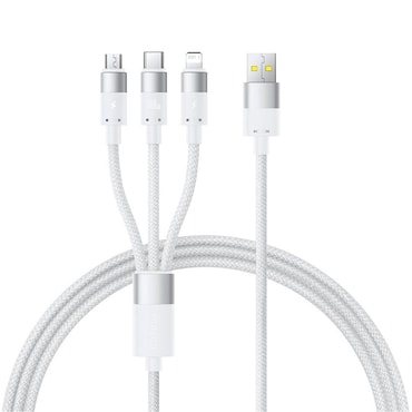 Punjač i podatkovni 100W USB-A na Micro USB, USB-C, Lightning kabel Baseus "StarSpeed" - 480Mbps - 1.5m - white
