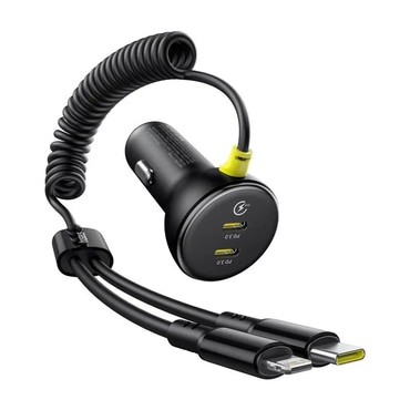 Auto punjač 60W Baseus "C00035902121-00" 2x USB-C s USB-C s opružnim kabelom - black